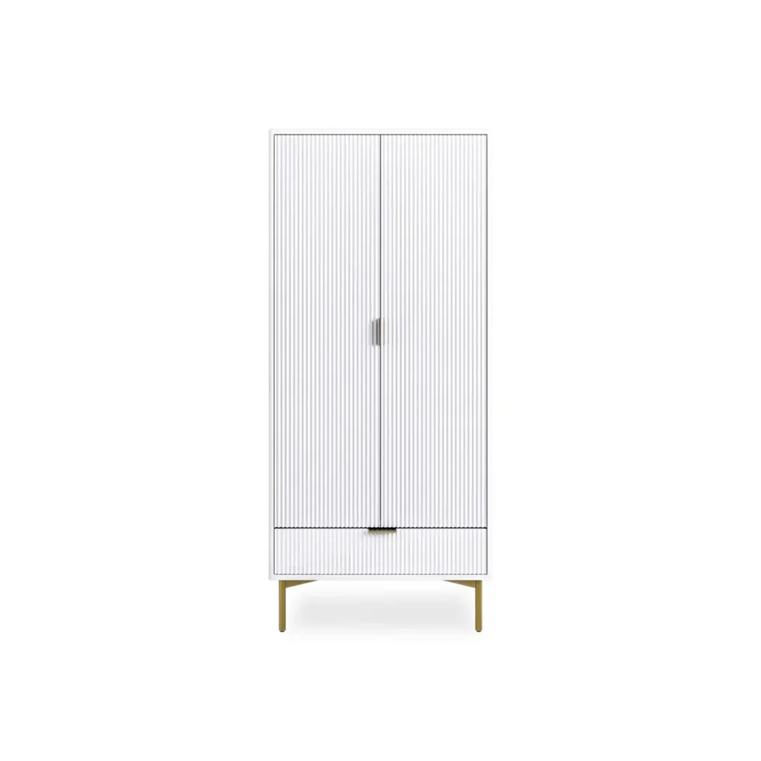 Vertical Ribbed Armoire Storage Cabinet 2 door white background