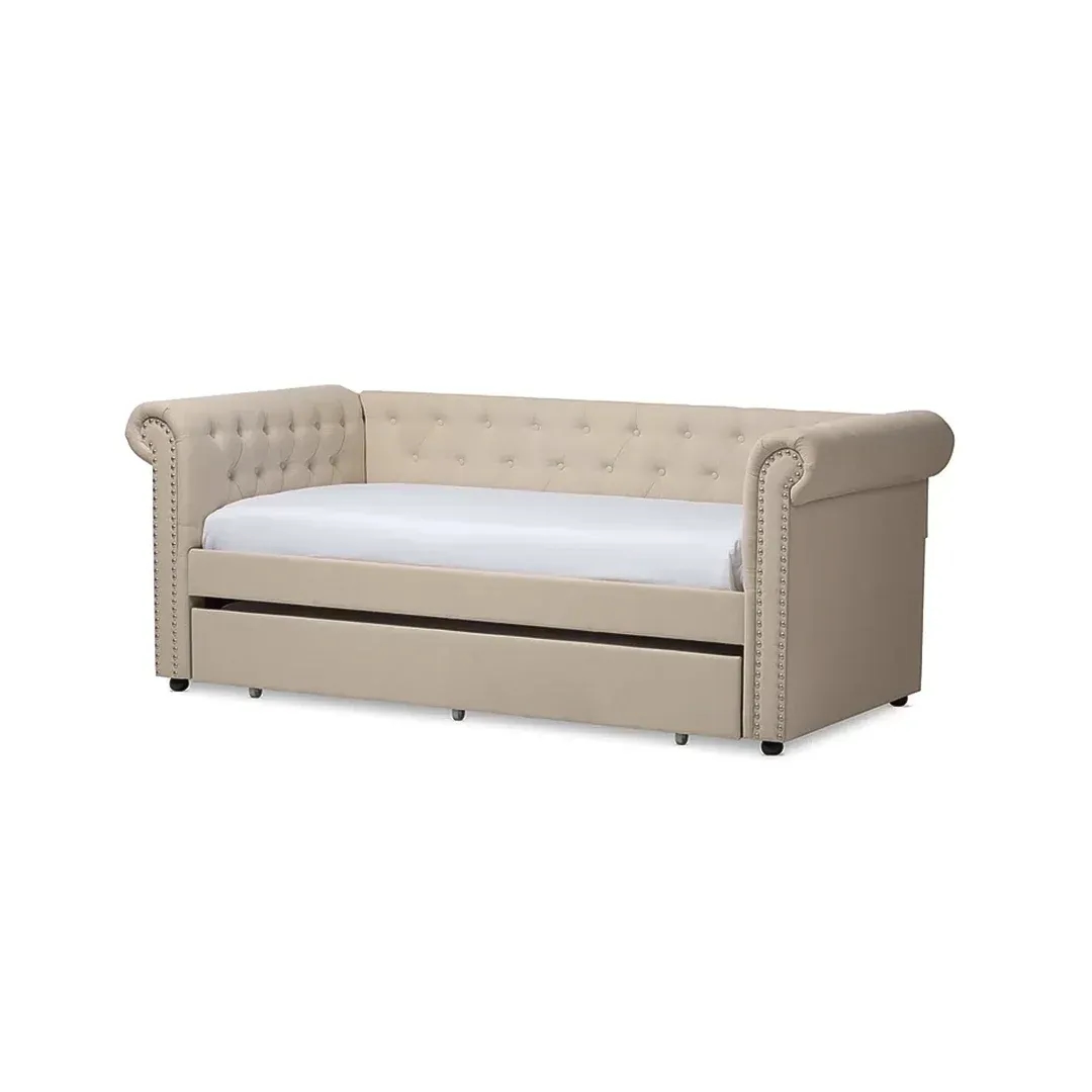 Chesterfield-Style Trundle Daybed – Convertible Sofa Bed - Daybed white background
