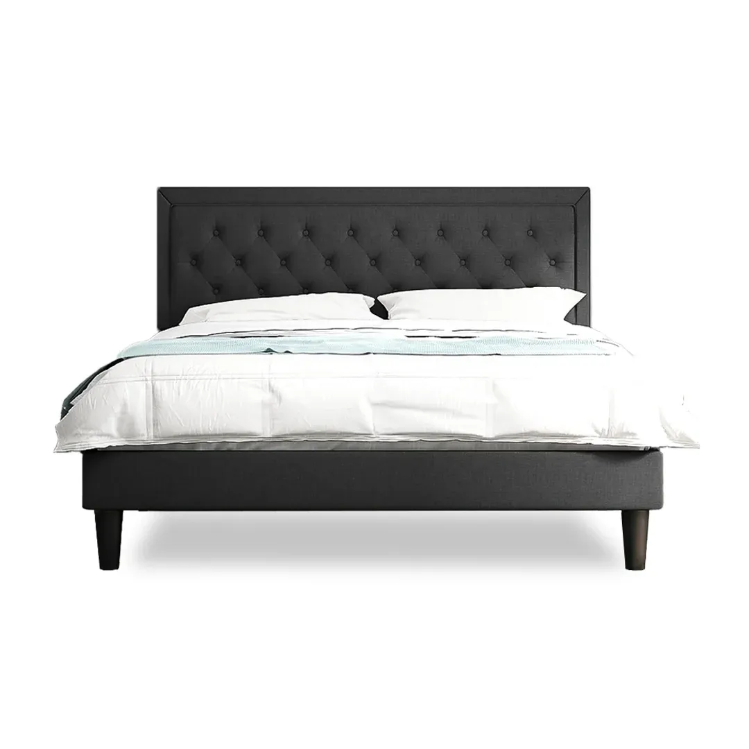 Button Tufted Platform Bed - beds dark grey color