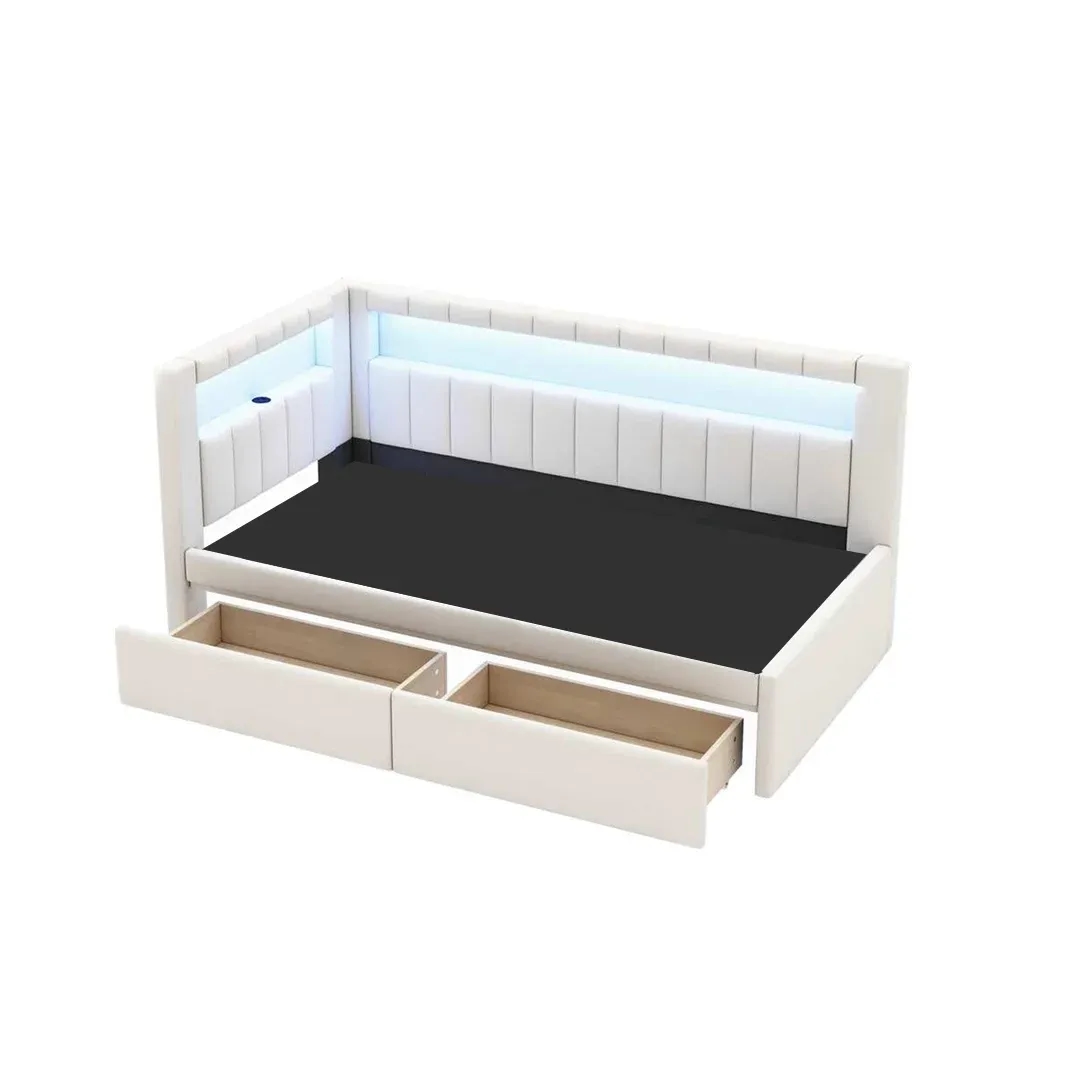 Smart LED Kids & Teens Bed with Storage Drawers - Single bed drawers inside