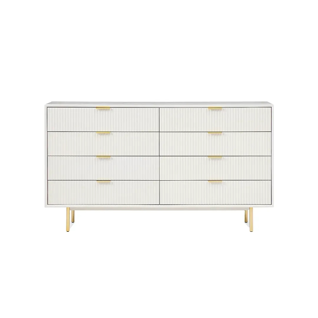 Elara Fluted Dresser with Gold Legs - Chest of drawers front main