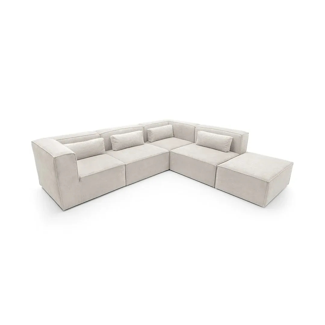 Premium Doris Minimalist l Shaped Sofa - front side view with ottoman design
