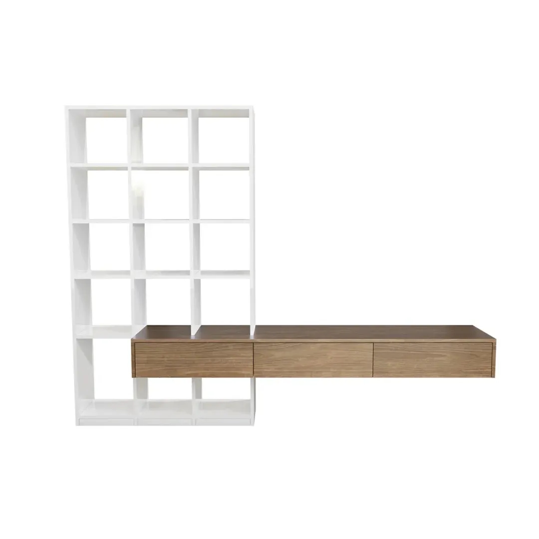 Modern Modular Wall Unit with Shelves and Floating Cabinets - Book Case white background