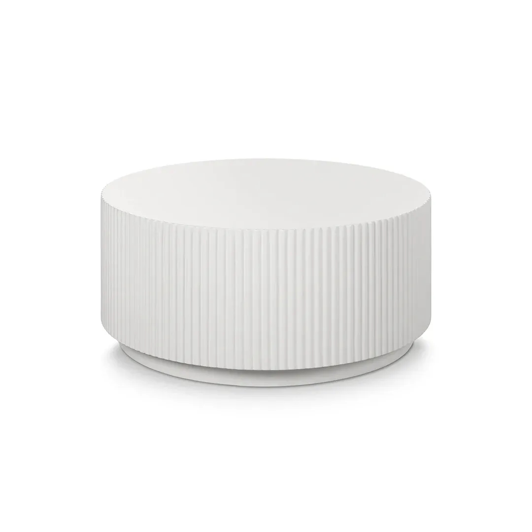 Minimalist Fluted Coffee Table – Stylish Round Center Table- Coffee Table white