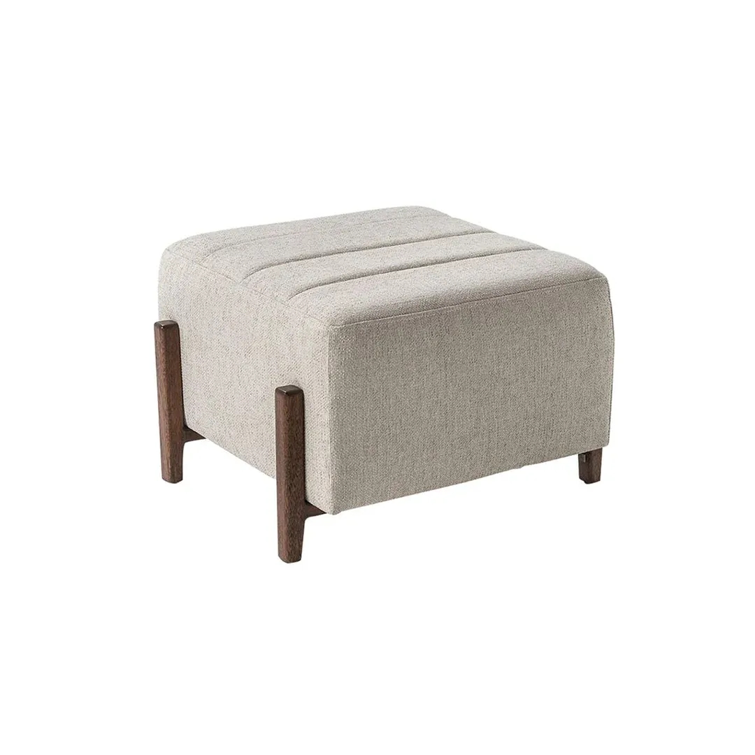Modern Square Ottoman Footstool with Wooden Legs - Ottoman side view