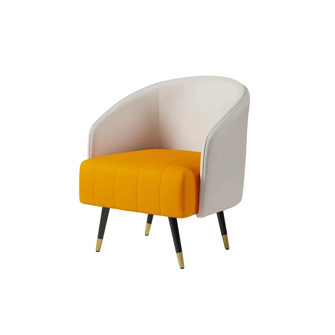 Dual-Tone Leather Upholstered Armchair - Arm chair yellow beige color