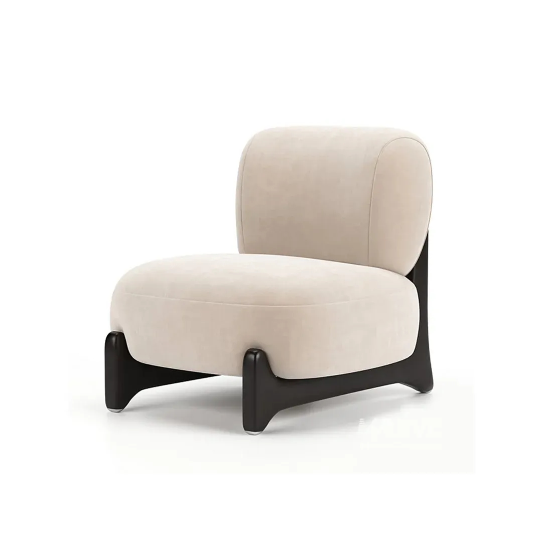 Arco Bouclé Lounge Chair - Contemporary Low-Profile Accent Chair - Arm chair side view off white