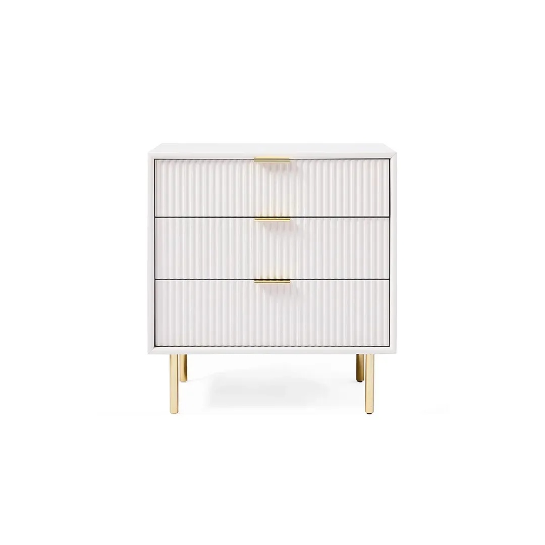 3-Drawer Nightstand with Fluted Wood Design - Side Tables outer look