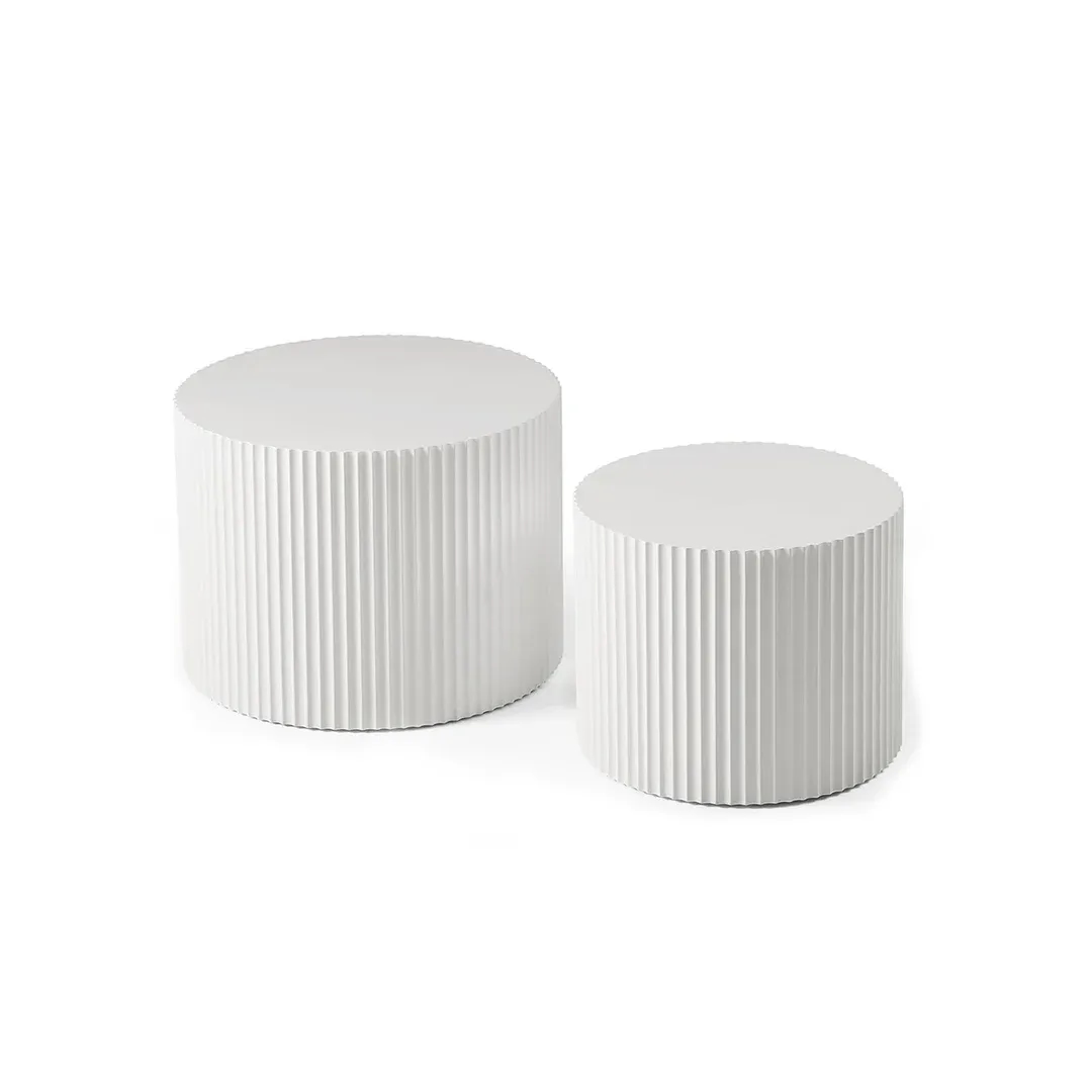 Ribbed Nesting Coffee Table Set – Modern Round Accent Tables- Coffee Table side