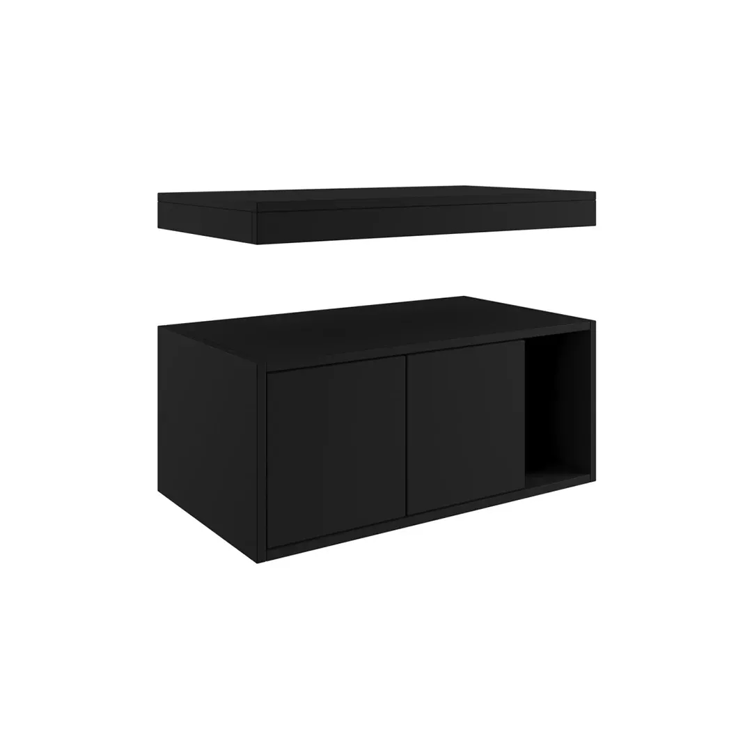 Minimalist Floating Bathroom Vanity with Top Shelf - bathroom furniture side full view