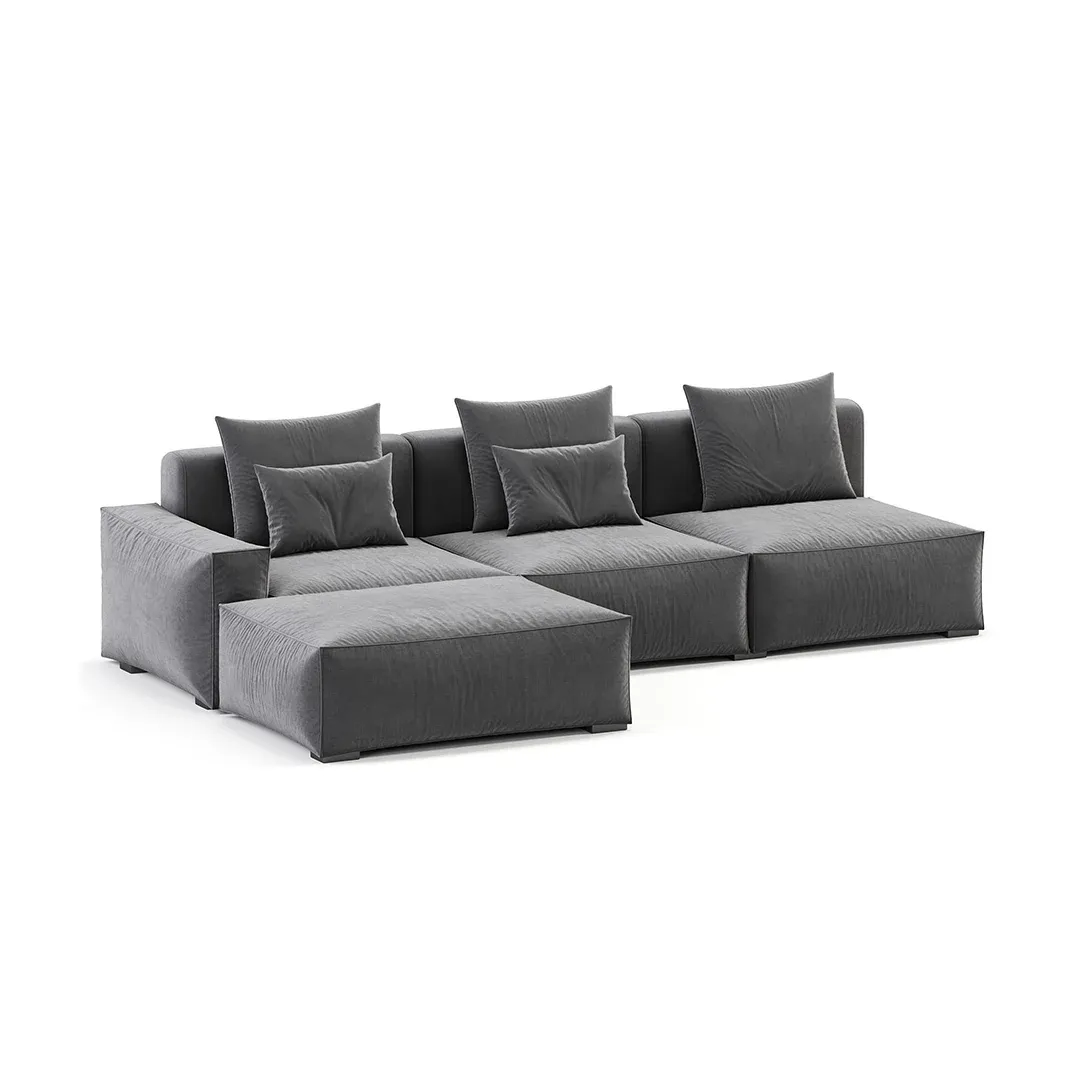 Minimalist Sectional Sofa With Ottoman - L Shape Sofa Grey color