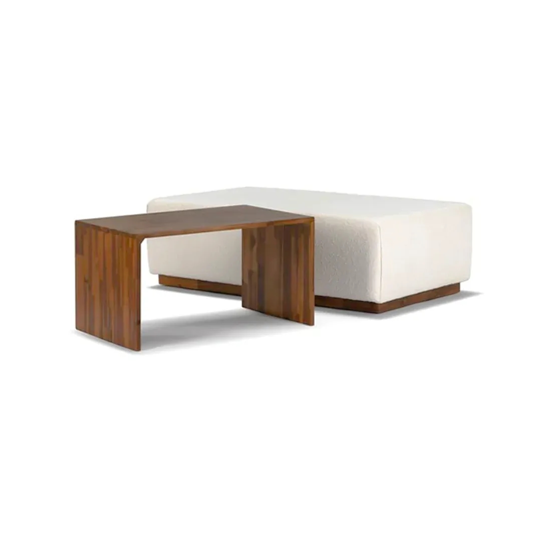 Minimalist Ottoman with MDF Wood Table - Ottoman separate 2 piece