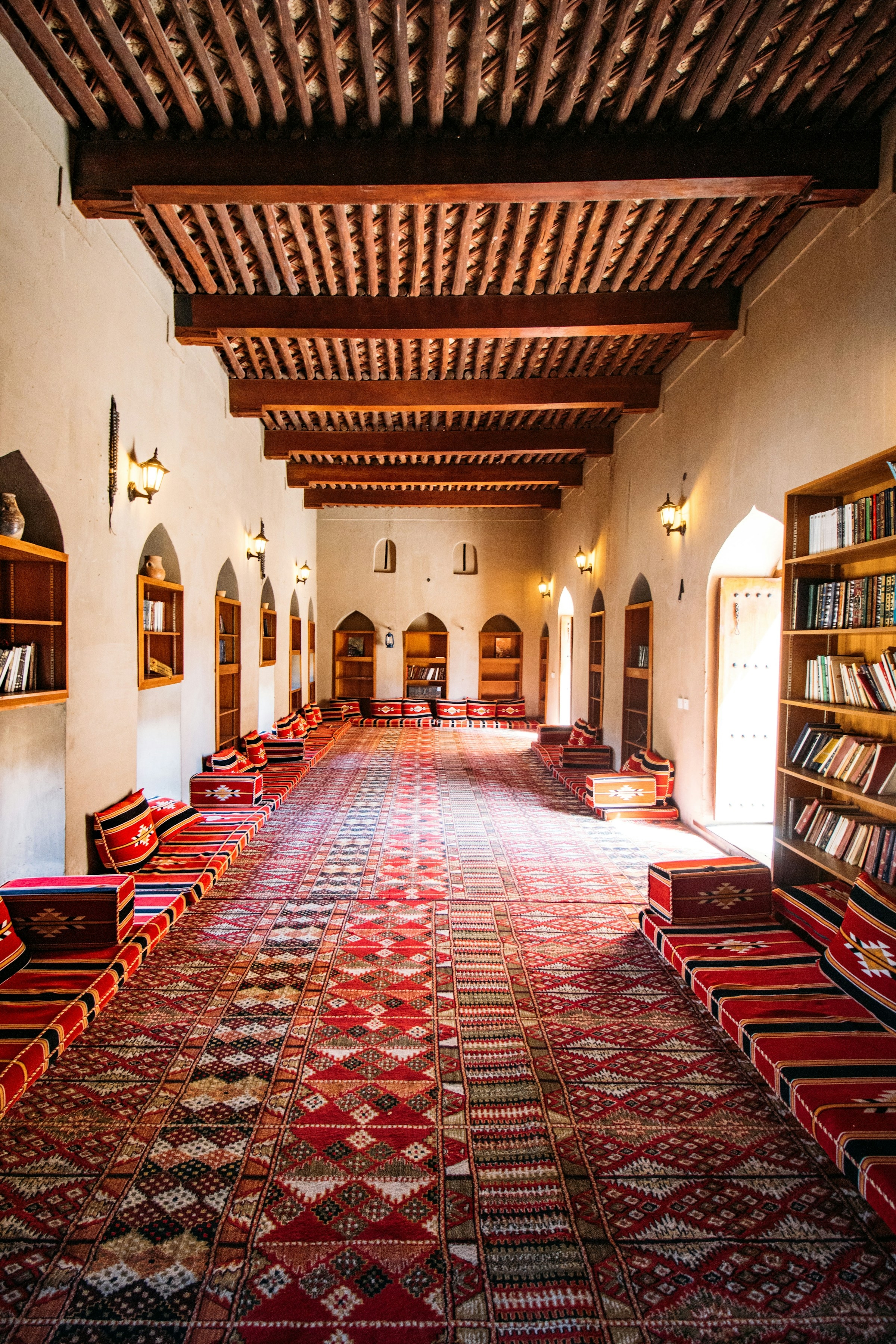 Arabic majlis seating with low upholstered cushions