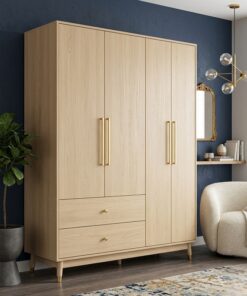 Classic Solid Wood 3-Door Wardrobe | Hinged Doors | Custom Wood Finish | UAE
