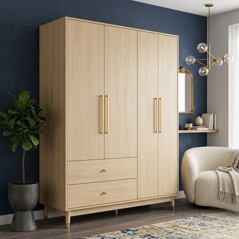 Classic Solid Wood 3-Door Wardrobe | Hinged Doors | Custom Wood Finish | UAE