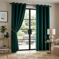 Emerald Green Textured Blackout Curtains | Grommet Top & Heavy Drape | Luxury Drapes | UAE
