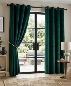 Emerald Green Textured Blackout Curtains | Grommet Top & Heavy Drape | Luxury Drapes | UAE