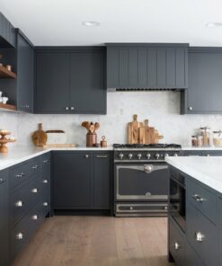 Modern Shaker Kitchen Cabinet System | Matte Charcoal & Beadboard Detail | Custom Fit-Out | UAE