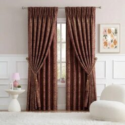 Luxury Burgundy Damask Curtains | Metallic Brocade & Tassel Tiebacks | Royal Drapes | UAE