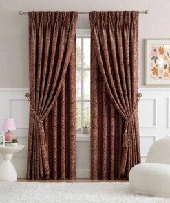 Luxury Burgundy Damask Curtains | Metallic Brocade & Tassel Tiebacks | Royal Drapes | UAE