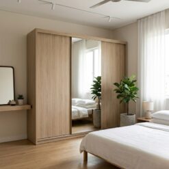 Modern 3-Door Wardrobe with Full-Length Mirror | Sliding Doors | Custom Size | UAE