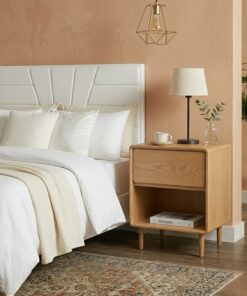 Modern Wood Nightstand | Natural Oak Finish | Soft-Close Drawer & Open Shelf