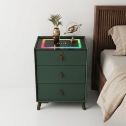 Smart RGB Nightstand | Wireless Charging & Touch Control | Fingerprint Lock | 3-Drawer | UAE