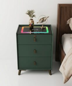 Smart RGB Nightstand | Wireless Charging & Touch Control | Fingerprint Lock | 3-Drawer | UAE