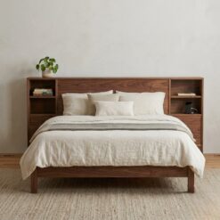 Wooden Bed with Integrated Headboard Shelving | Storage & Display | King/Queen | UAE