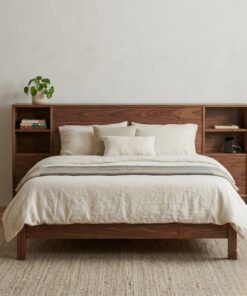 Wooden Bed with Integrated Headboard Shelving | Storage & Display | King/Queen | UAE