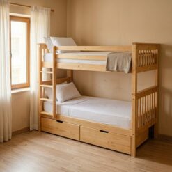 Solid Wood Bunk Bed with Storage Drawers & Ladder | Twin/Full Size | UAE