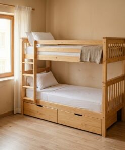 Solid Wood Bunk Bed with Storage Drawers & Ladder | Twin/Full Size | UAE