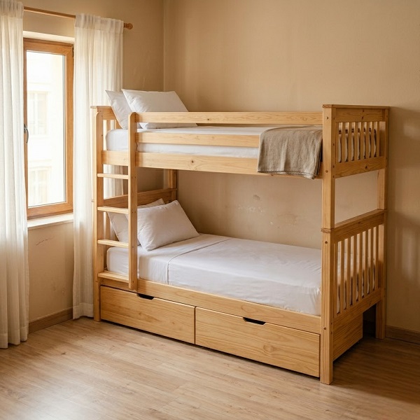 Solid Wood Bunk Bed with Storage Drawers & Ladder | Twin/Full Size | UAE